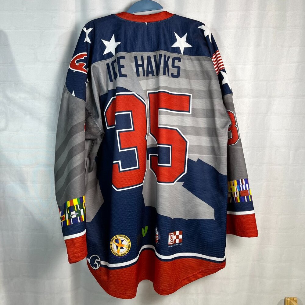 5ivehole Men's #35 Ice Hawks Hockey Jersey Shirt NA3HL Size XL Heavy America USA - Picture 3 of 11